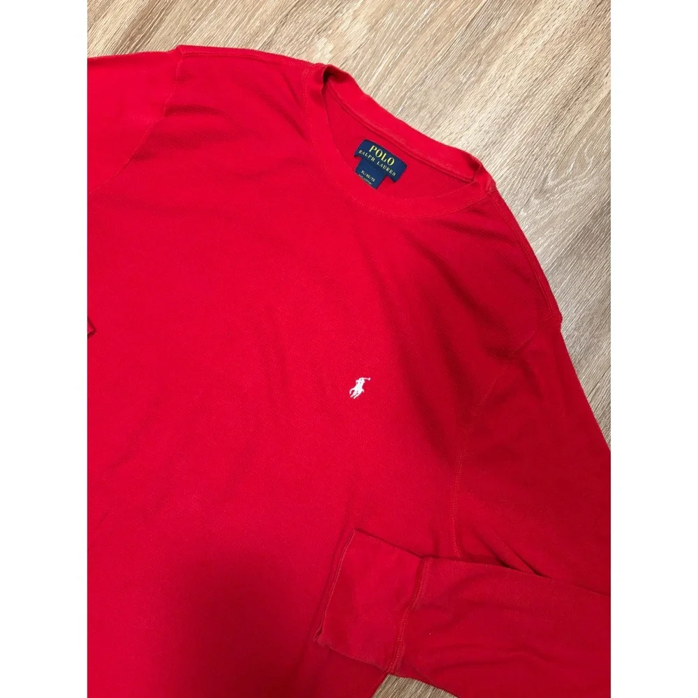 Polo Ralph Lauren Mens XL Red Waffle Knit Thermal Long Sleeve Crewneck Shirt
